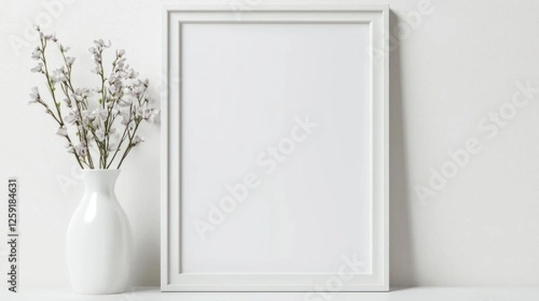 Fototapeta White Frame Mockup with Delicate Flowers
