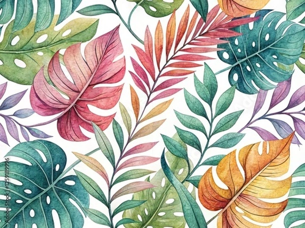 Fototapeta Watercolor Leaf Pattern Background - Abstract Design