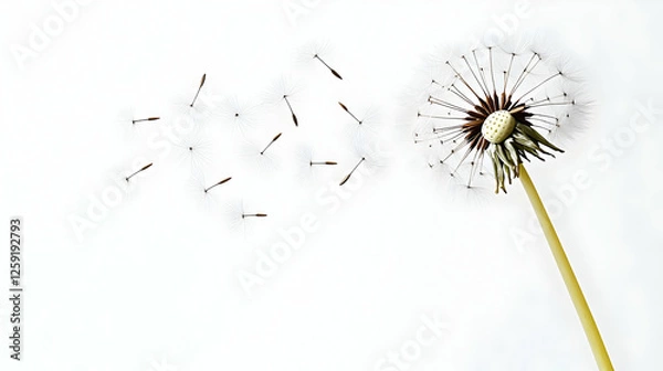 Obraz Dandelion Seeds Floating On White Background