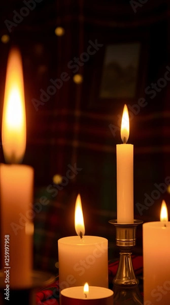 Fototapeta Warm glow of candles surrounding a serene atmosphere during an evening gathering