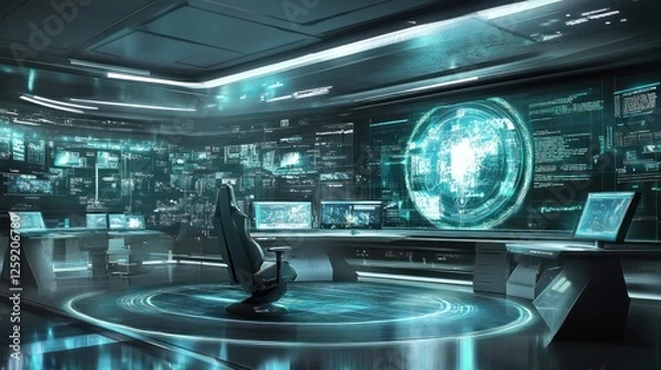 Fototapeta Futuristic Control Room with Advanced Monitoring Systems