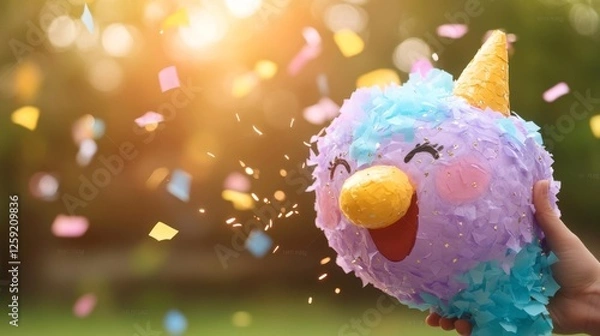 Fototapeta Colorful Confetti Explosion from a Unicorn Piñata. Generative AI