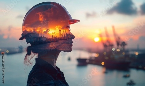 Obraz Sunset Silhouette: A Female Engineer's Vision of Industrial Progress