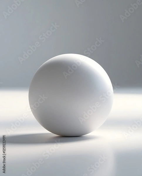 Fototapeta A minimalistic white sphere placed on a smooth reflective surface with soft lighting, symbolizing simplicity, balance, and geometric beauty in a serene environment.

