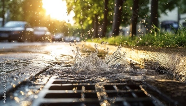 Obraz Sunset Rain Water Draining into a Storm Drain
