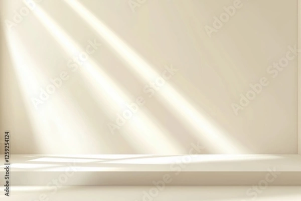Obraz Espaço minimalista com luz natural projetando sombras dramáticas, apresentando um pódio simples e elementos decorativos sutis, criado com IA generativa