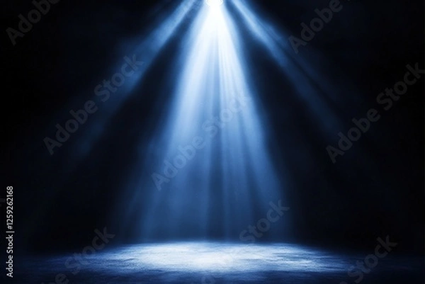 Obraz Light on dark  floor in empty room, moody stage light background, spotlights illuminating empty stage with dark background