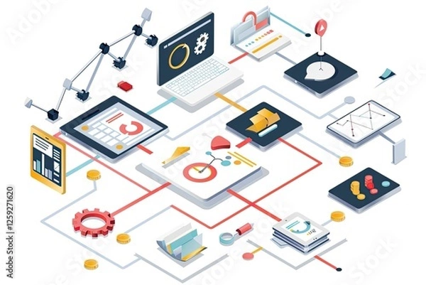 Obraz Integrated Digital Network Showing Data Analysis and Finance