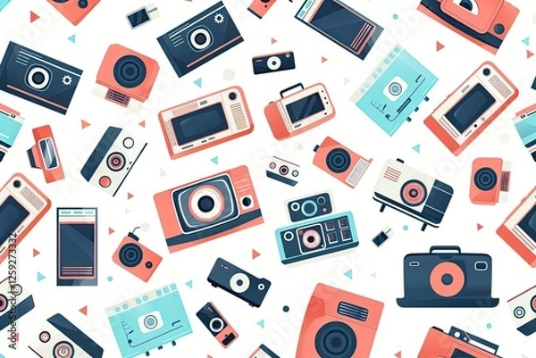 Obraz Retro Electronics and Vintage Cameras Pattern Design