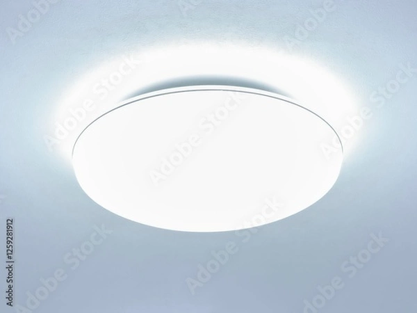 Fototapeta  シーリングライト関連素材。洋室の天井に取り付けたシーリングライト。勉強や読み書きに適した白い明るい光。