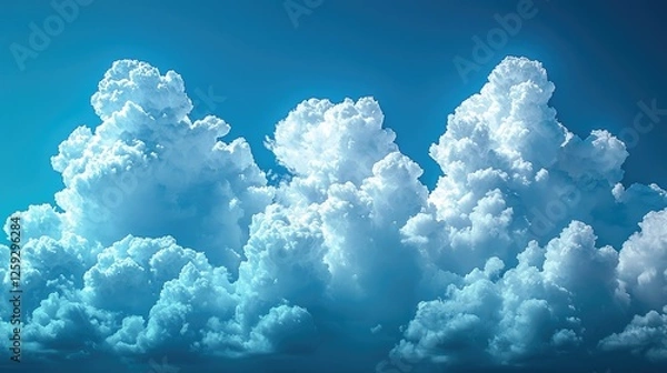 Fototapeta Expansive blue sky adorned with fluffy white clouds, creating a serene and tranquil atmosphere