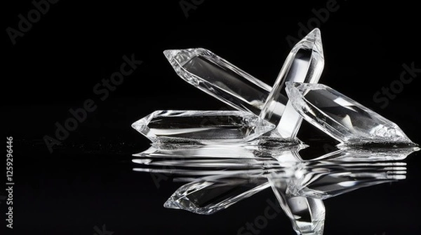 Fototapeta Crystal formations reflecting light on a black surface, showcasing intricate shapes and textures