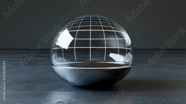 Obraz Transparent globe on a reflective surface showcasing a grid pattern in a minimalist space