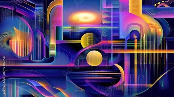 Fototapeta Vibrant Abstract Digital Art with Geometric Shapes and Colors