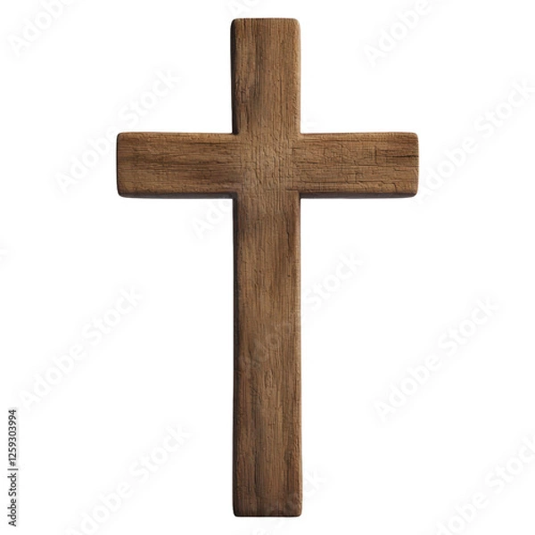 Obraz A wooden cross is displayed on a white background