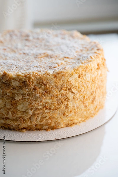 Obraz Classic Napoleon cake with flaky layers. Puff pastry dessert.