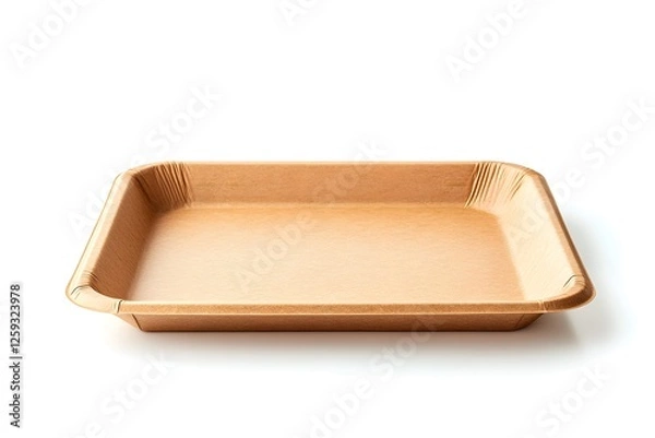 Fototapeta Brown paper tray isolated on white background for food presentation and packaging purposes