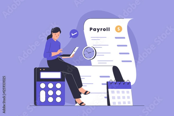 Fototapeta Salary payroll system vector illustration. Illustration for website, landing page, mobile app, poster and banner. Trendy flat vector illustration
