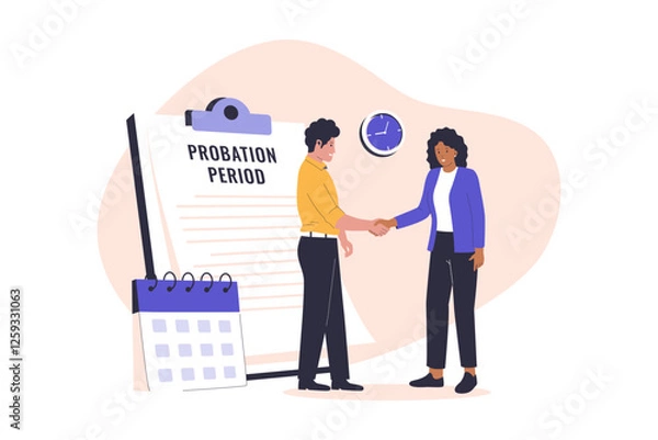 Fototapeta Employee probation vector illustration. Illustration for website, landing page, mobile app, poster and banner. Trendy flat vector illustration