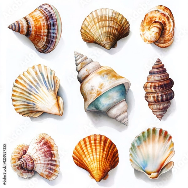 Fototapeta Illustration painted shells create relaxing and calming feeling