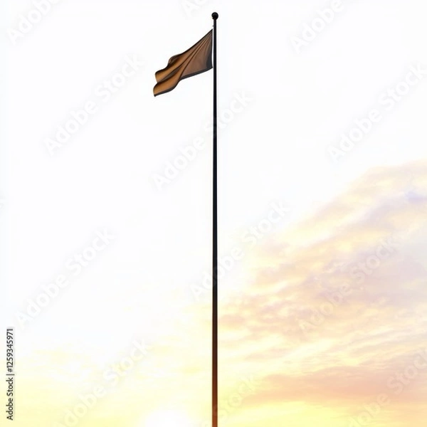 Obraz Sunset View of a Flag Flying High on a Tall Pole Against a Colorful Sky with Soft Clouds