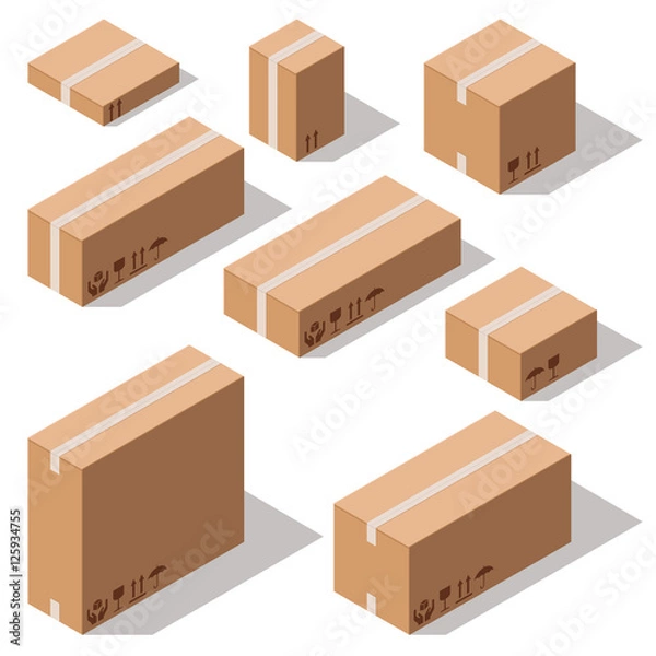 Fototapeta Set closed cardboard boxes isolated on white background.