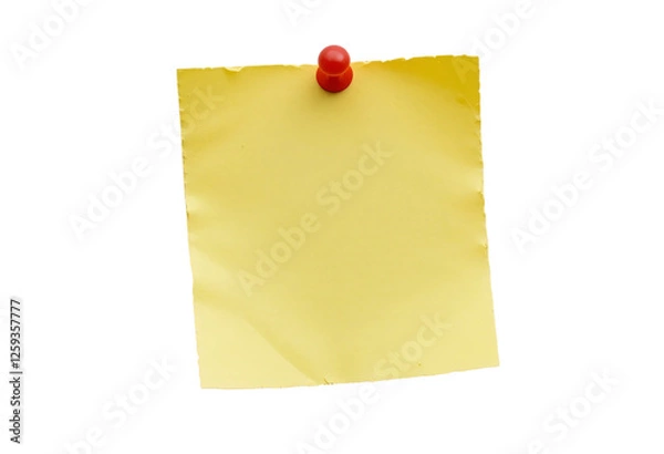 Obraz Yellow Sticky Note Pinned with a Red Pushpin at a Different Angle, Perfect for Office and Reminder Designs