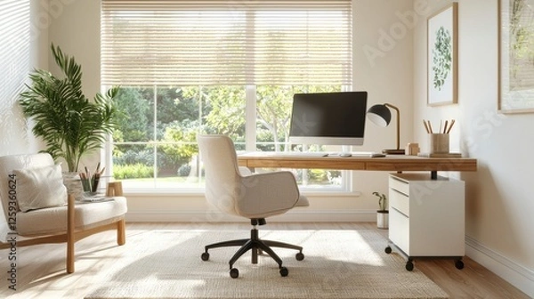 Obraz Bright and modern home office setup with serene natural light.