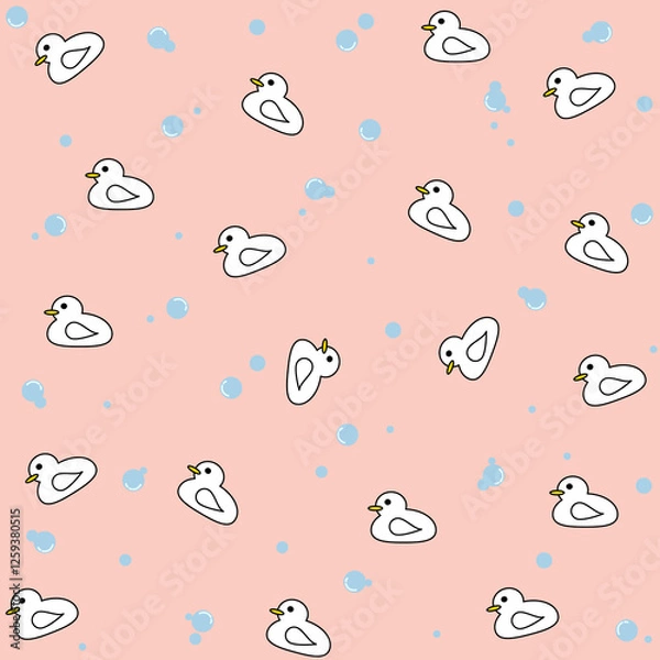 Fototapeta Pastel color cute cartoon duck or goose and bubble circle icon vector isolated seamless pattern on pink background. Texture for clothing, textiles, card, stationery, phone cases, paper gift, wallpaper
