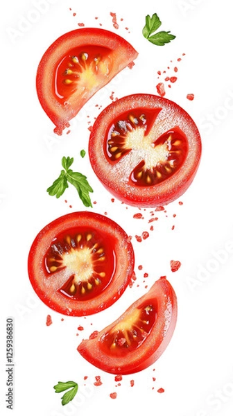 Fototapeta flying Sliced red tomato isolated on transparent white background, clipping path