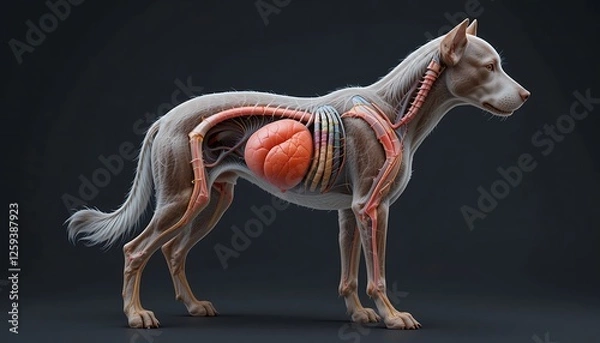 Fototapeta Detailed 3D Rendering of Canine Anatomy: Skeletal, Muscular, and Internal Organ Systems of a Dog