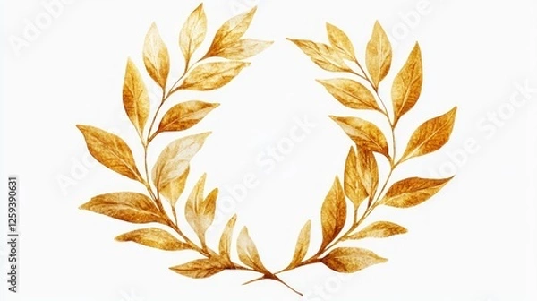 Obraz Golden laurel wreath, watercolor style, isolated, white background, design element