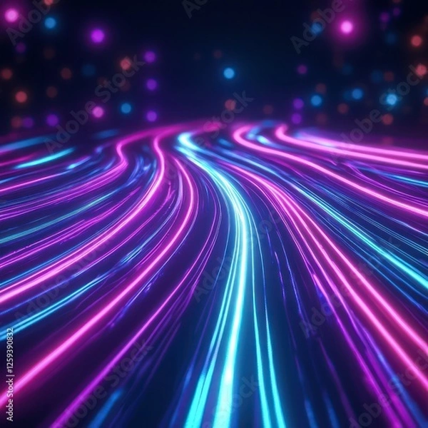 Fototapeta Futuristic abstract visualization characterized by high-speed neon waves.