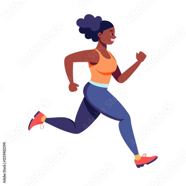 Fototapeta Jogger runs energetically along a path, showcasing her commitment to health and fitness. The sunny weather adds to the vibrancy of the outdoor cardio workout experience