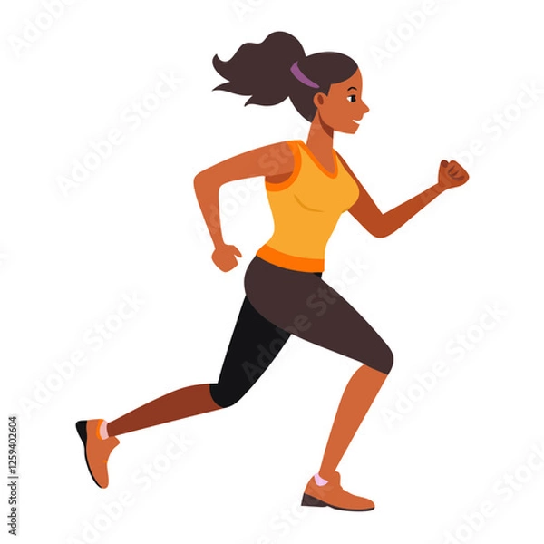 Fototapeta A female jogger is running energetically outdoors as part of her cardio workout. She is dressed in a bright outfit, taking advantage of the clear morning weather to stay fit