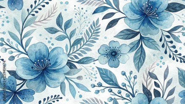 Fototapeta Blue Watercolor Seamless Pattern Background, Abstract Watercolour Texture, Teal Aqua Paint Design, Elegant Repeat Wallpaper