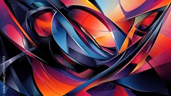 Fototapeta Abstract art, vibrant shapes, dynamic energy, city backdrop, graphic design