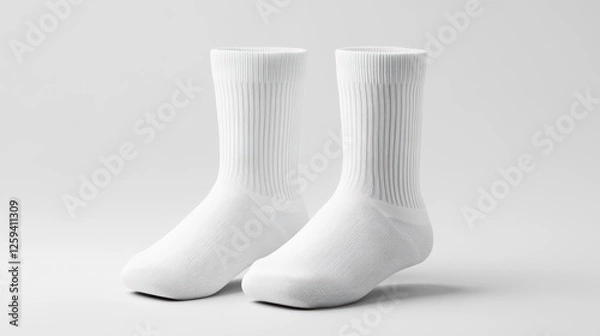 Fototapeta White blank athletic socks mockup, isolated on a white background, front view.