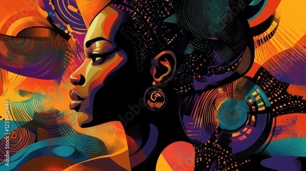 Fototapeta Colorful artistic portrait of a woman with abstract background