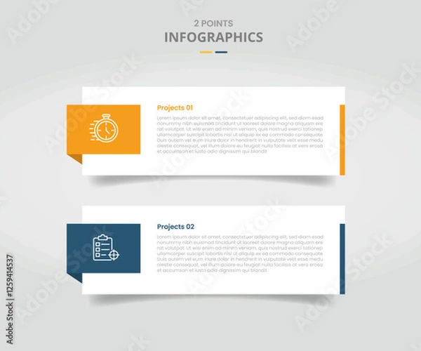 Fototapeta 2 points template comparison concept for infographic with big rectangle box container with badge on side and drop shadow style with two point list information