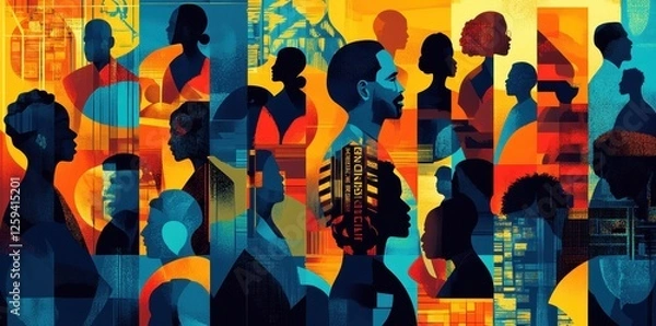 Fototapeta Diverse group of people shown in a mosaic pattern