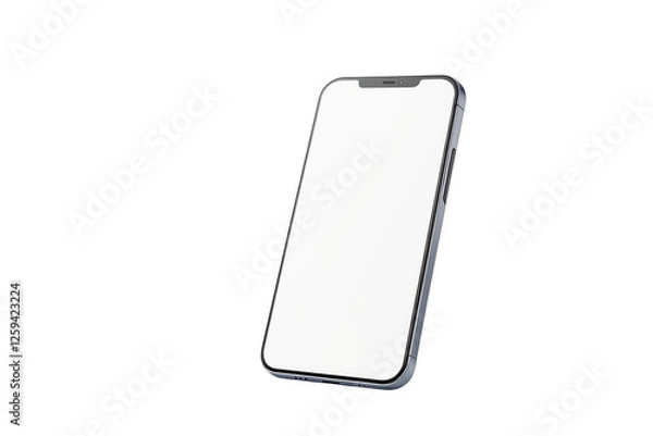 Obraz Smartphone with blank screen, isolated, white background, angled view, concept of mockup, empty display, presentation, design template. Ai generative