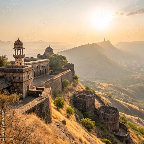 Fototapeta Golden Horizon Sunlit Majesty of Maratha Forts and the Enduring Legacy of Shivaji Maharaj