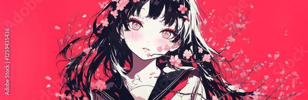 Obraz 春の桜舞う女子高生