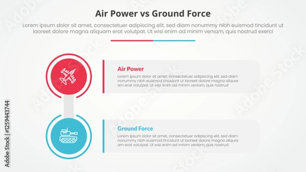 Fototapeta air power vs ground force comparison opposite infographic concept for slide presentation with big circle and rectangle box stack with flat style
