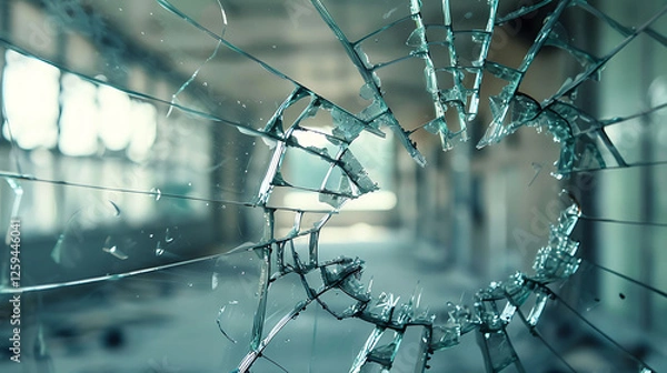 Fototapeta Cracked and Broken Window in Abandoned Building, Perfect for Urban Decay and Desolate Scene Illustrations