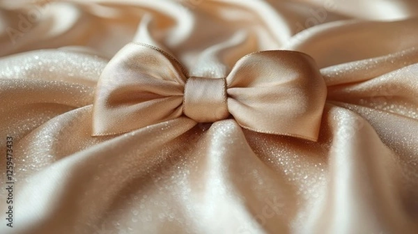 Fototapeta Elegant satin fabric with a delicate bow, showcasing luxury and softness in a serene setting