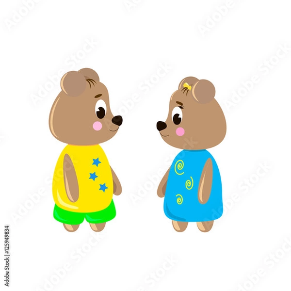 Obraz Two cute cartoon Bear on a white background, can be used for wallpaper, design, card, invitation.