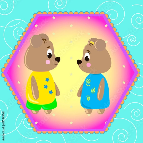 Obraz Emblem card with cute cartoon Bears, can be used for wallpaper, design, card, invitation.