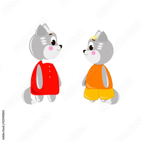 Obraz Two cute cartoon Cats on a white background, can be used for wallpaper, design, card, invitation.
